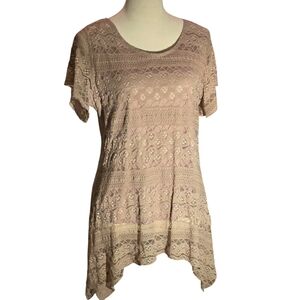 Shannon Ford New York Pale Taupe  Lace Top Shark Bite Hem Women size XL
